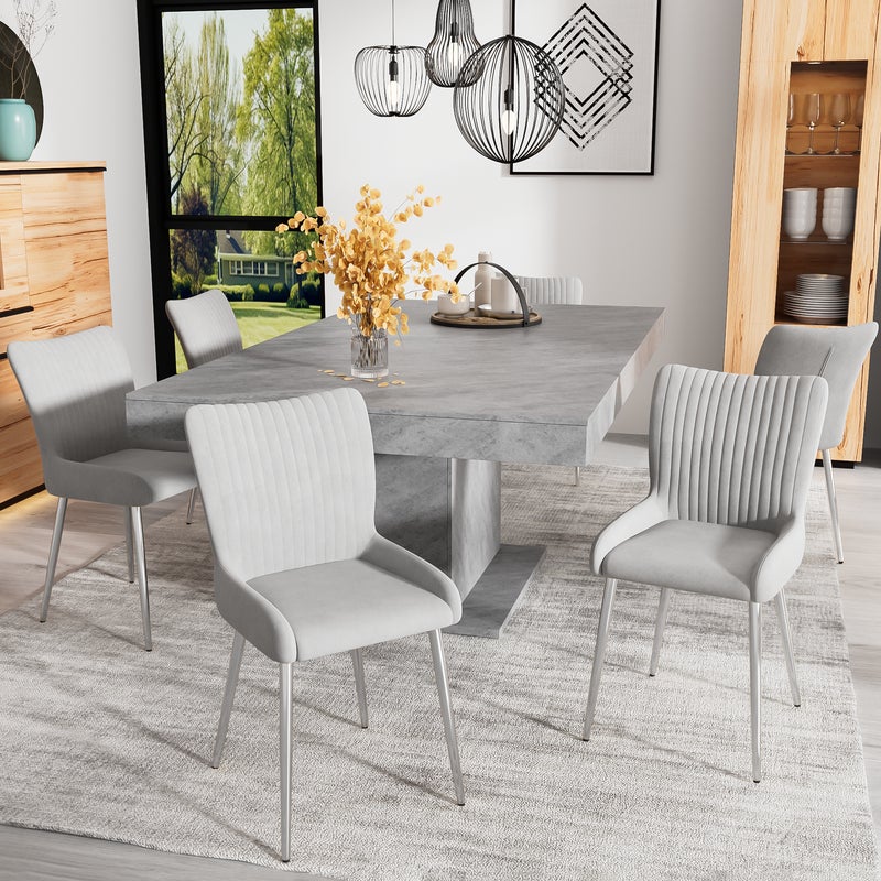 Komplet 6 krzeseł do jadalni bez podłokietników - 47 x 58 x 85 cm - Aksamit - Nogi metalowe srebrne - Szary
