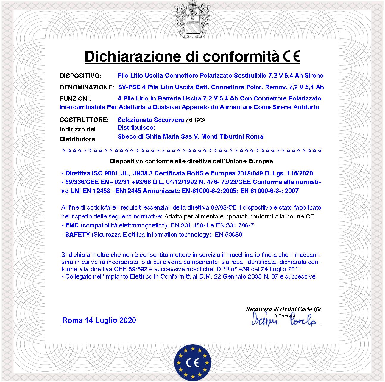 ER14505H Pacco 4 Pile litio Non Ricaricabili in Batteria Uscita 7,2 V 5,4 Ah Connettore Polarizzato Ricambio Sirena Sensore Securvera Altri Dimensioni - 2