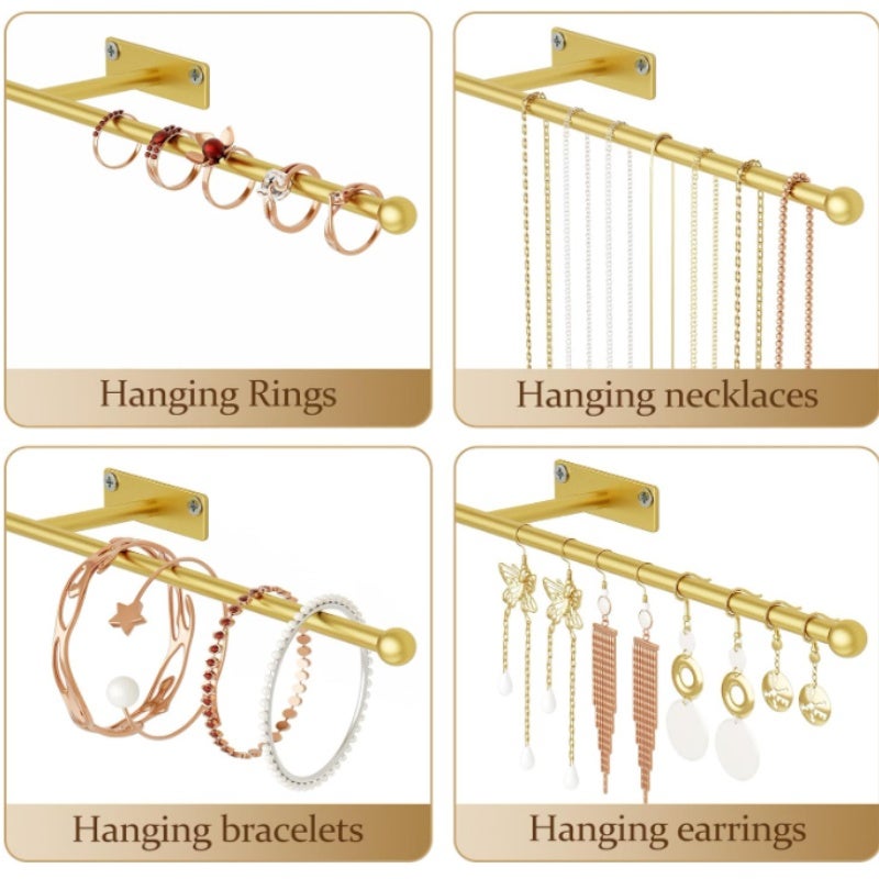 MINICLOSS Organisateur mural pour bijoux, présentoir doré pour lunettes, lot de 2 présentoirs muraux modernes pour salle de bain. - 7
