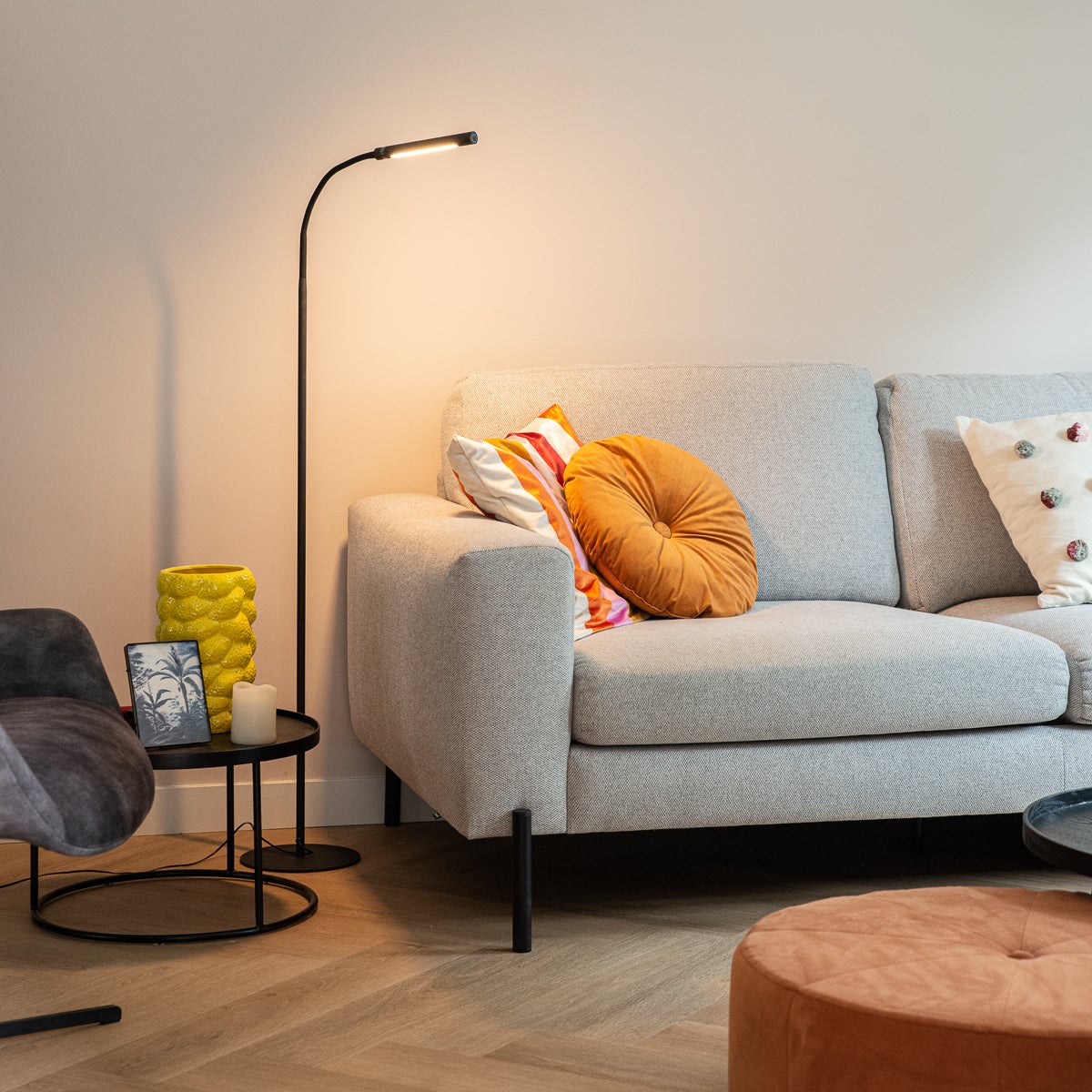 Qazqa design lampadaire - Palka - noir, led intégrée 6w incluse, Integrated led, 2700k, blanc chaud, dimmable, 142.4cm, idéal - 2