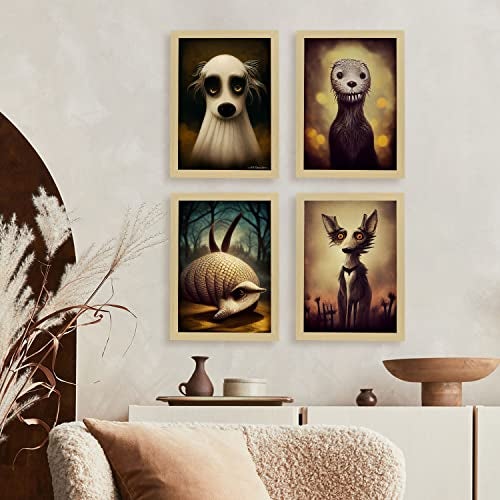 Set De 4 Posters Perros Estilo T Burton Ilustraciones Y Pósters De Animales Inspirados En El Arte Gótico Y Oscuro De Burton Diseño Y A3 Sin Marco - 4