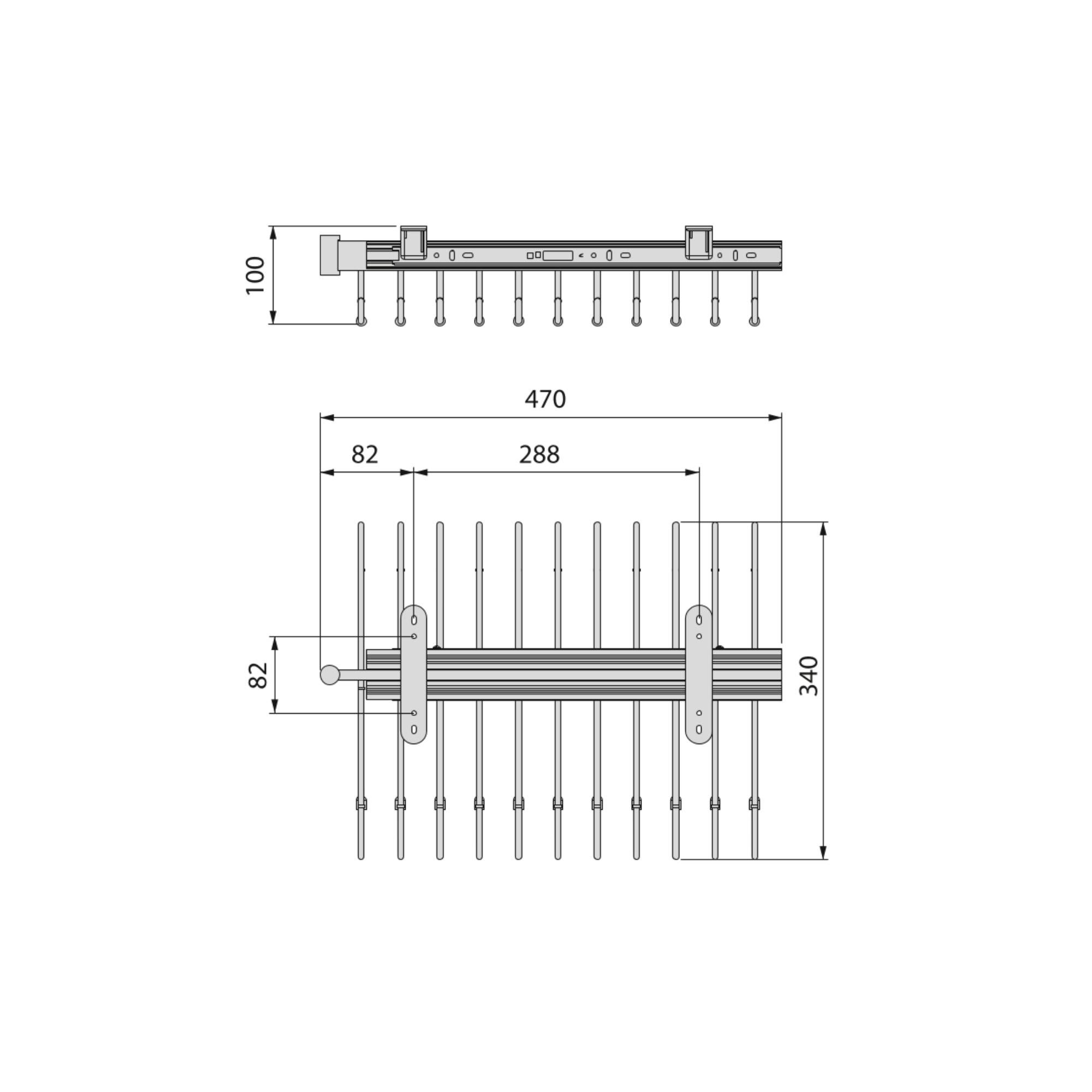 Emuca Porte-pantalons extractible, 11 tiges, guides d'extraction totale, Acier, Peint gris pierre - 4