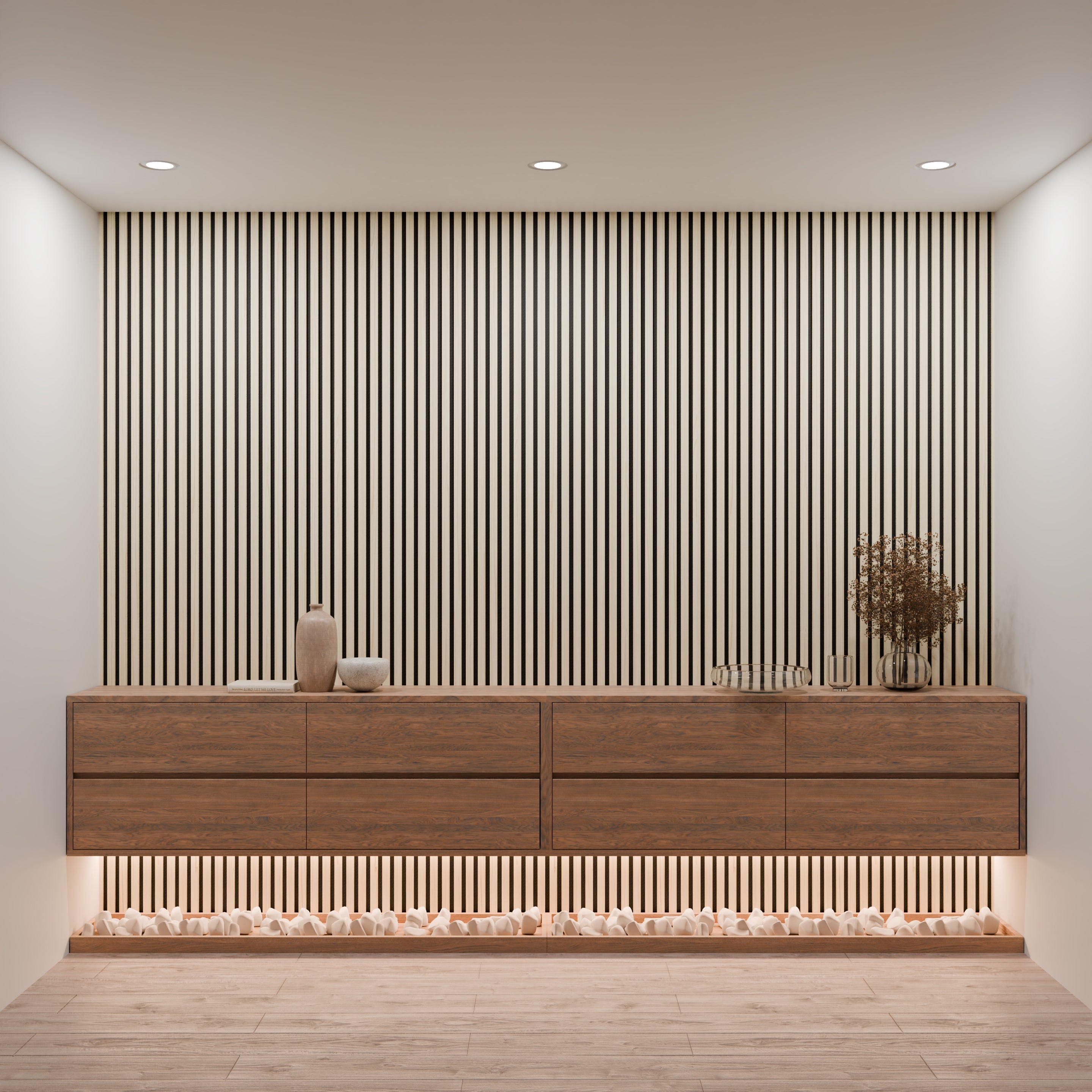 Lot 5 pièces Panneau Acoustique - Chêne Clair - Feutrine Noir - 240x60cm - 3