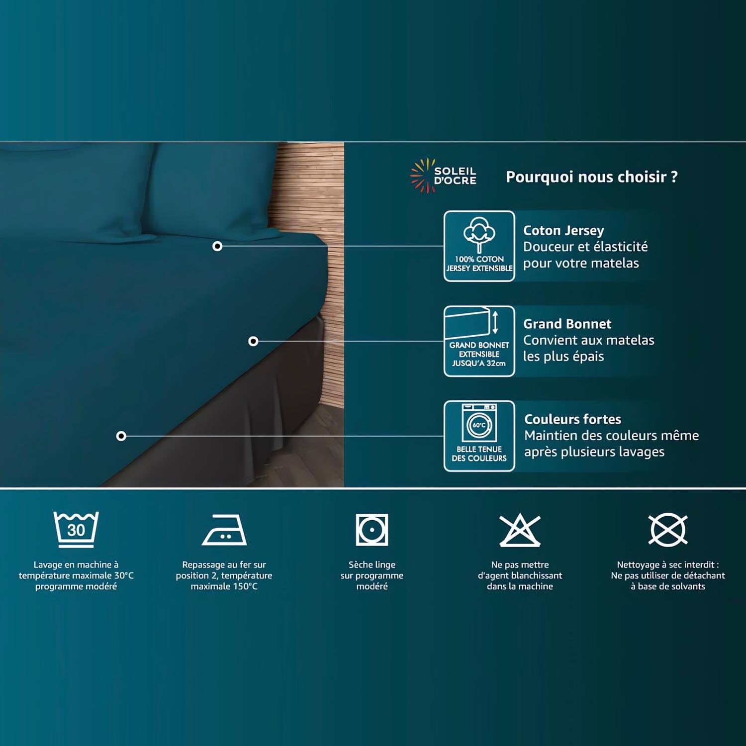 Drap housse en coton 160x200 cm JERSEY brun, par Soleil d'ocre - 4