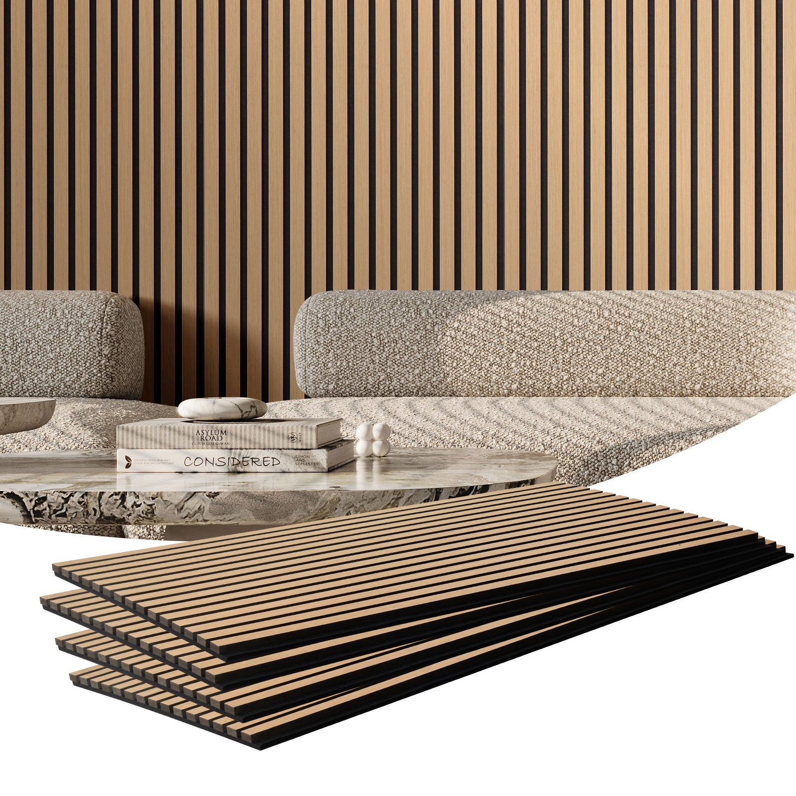 4x panele akustyczne akustyczne panele ścienne listwa ścienna 1200x600mm jasny dąb VEVOR