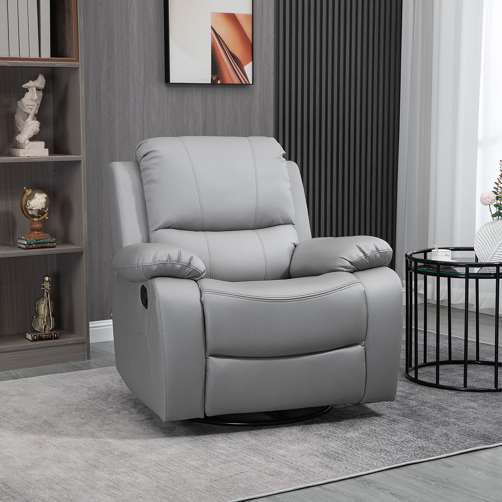 Fauteuil Relax Massant Et Chauffant Pivotant - Cuir PU Noir - Repose-pieds Inclus - Beliani Force