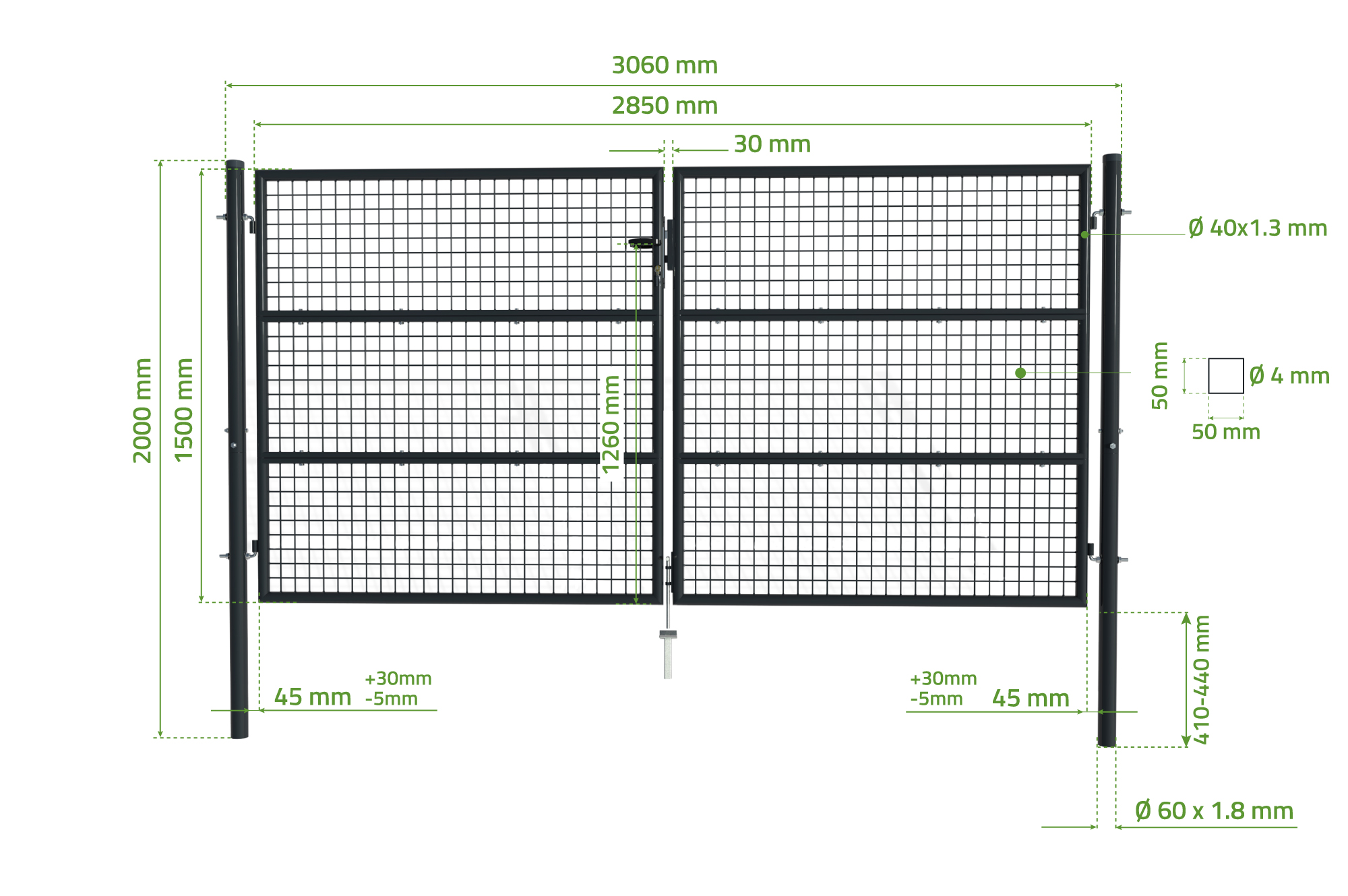 Portail battant grillagé 3m OLGA H.150cm Gris - 4