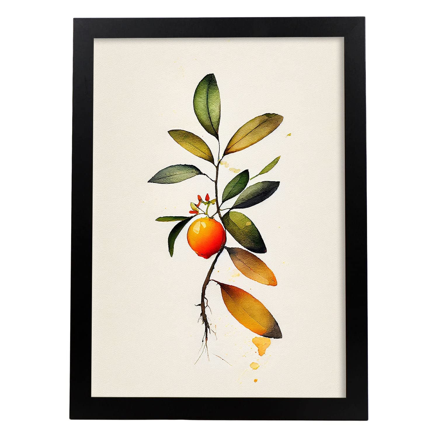 Nacnic poster de kumquat a todo color ilustraciones de frutas verduras y comida sana en estilo acuarela diseño moderno y modelo 2 a3 con marco negro