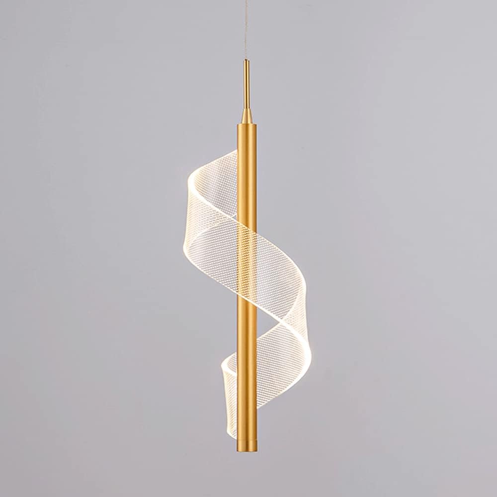 Lustre flûte long en métal avec abat-jour en acrylique spiralé, lustre ...