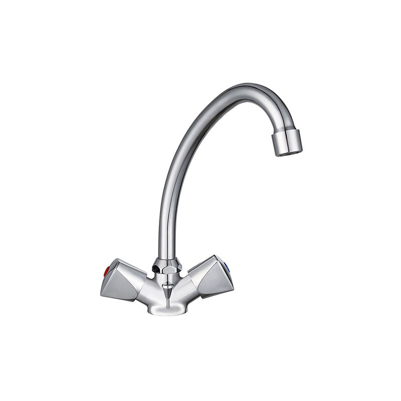 Podwójna bateria zlewozmywakowa z obrotową wylewką i pojedynczym otworem chromowanym