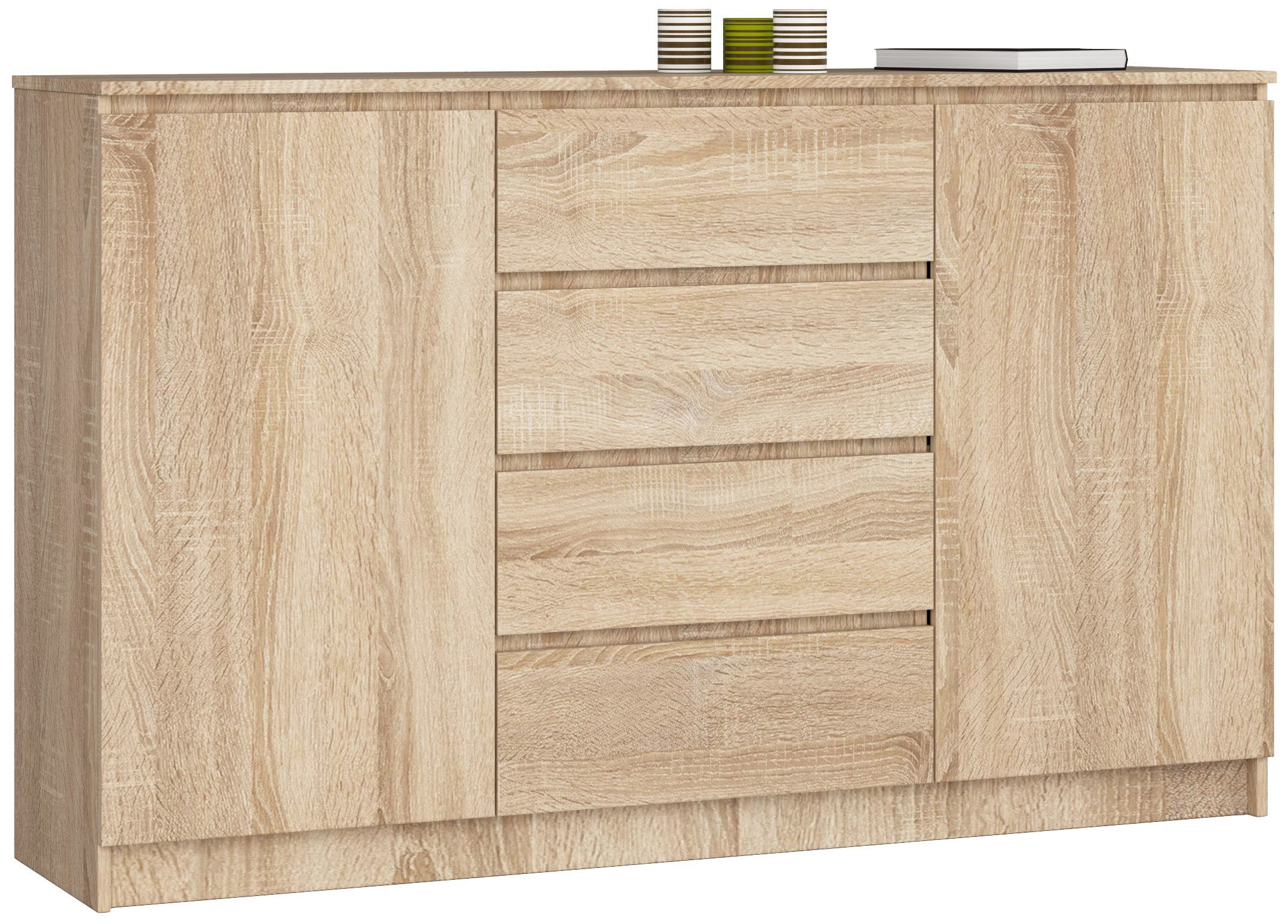 Komoda AKORD K160 Dąb Sonoma 160 cm 2 drzwi 4 szuflady kolor Dąb Sonoma mat 4 półki 160x40x99 cm