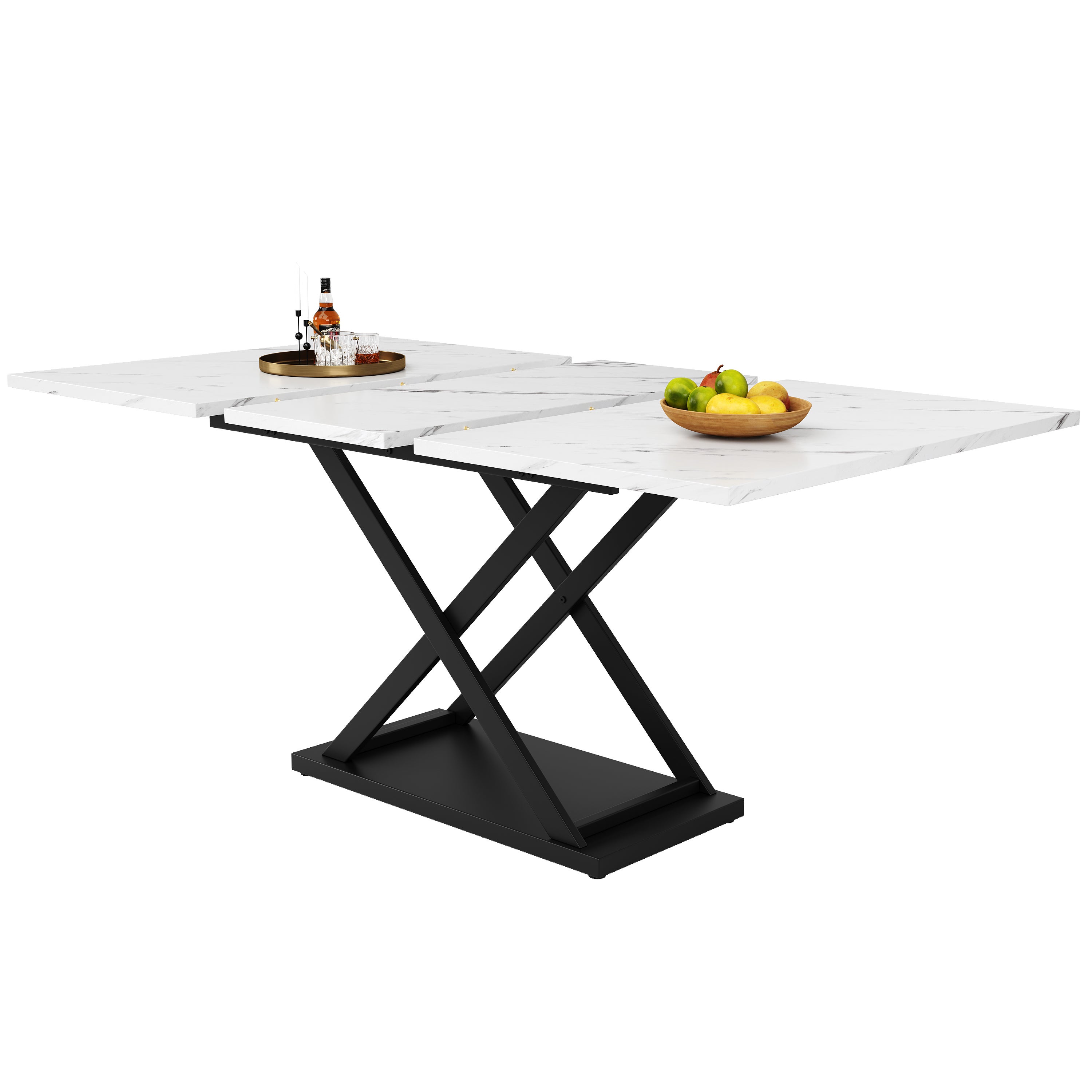 Rozkładany stół jadalny dla 4-6 osób - 120/160 x 80 x 75 cm - Nogi z płyty MDF i metalu - Blat imitujący marmur - Kolor biały - 8
