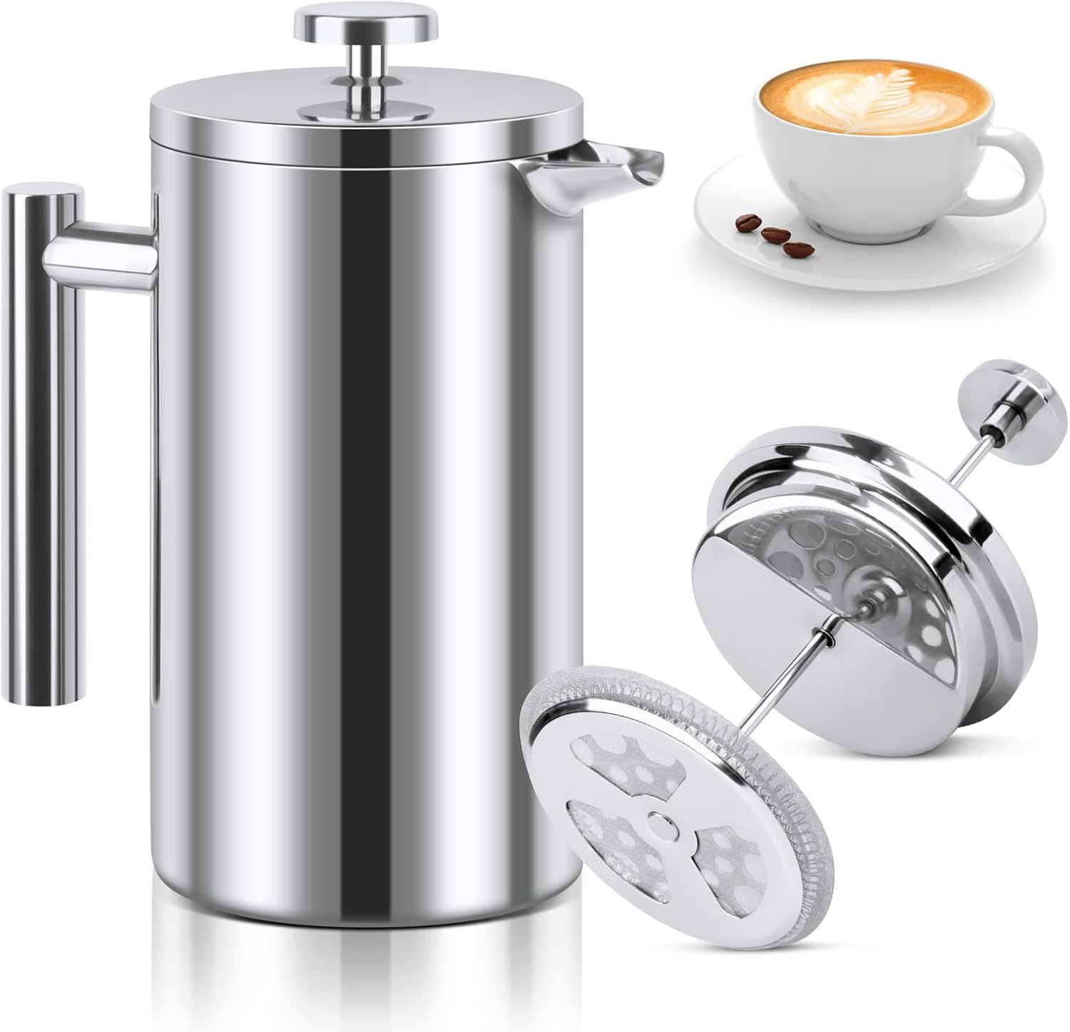 Bagaga  Cafetera De Prensa Francesa (1000 Ml), Acero Inoxidable, Con Doble Pared De Aislamiento, Ideal Para El Hogar, Camping Y Oficina Acero Inoxidable, Leroy Merlin