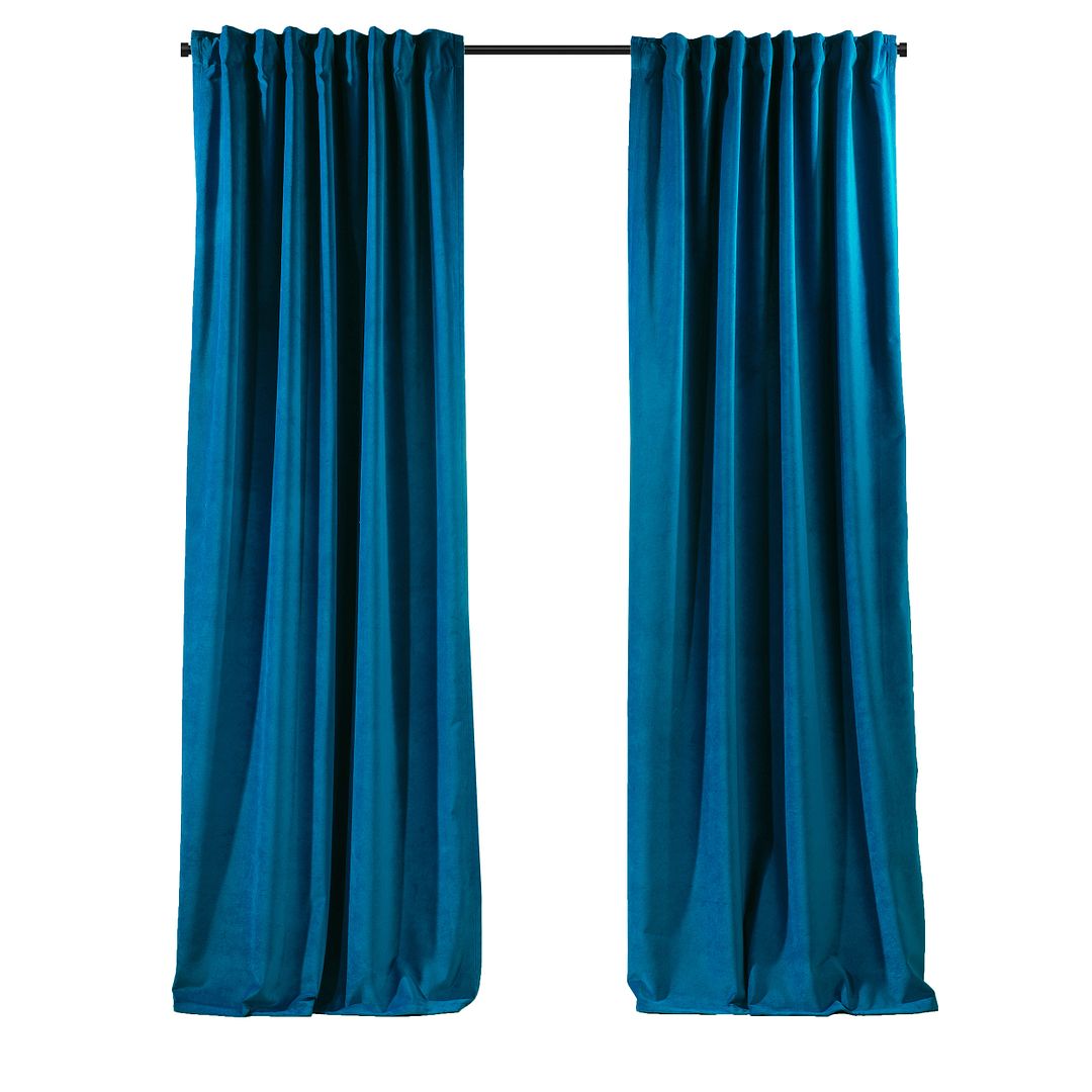Cortina de terciopelo extra larga de 1 panel azul 140*325