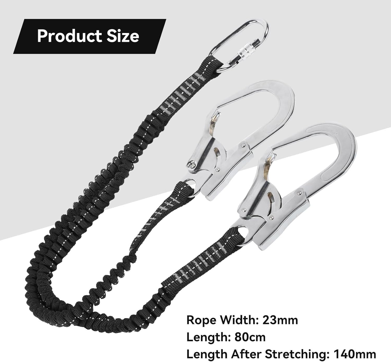 80-140 cm Harnais de sécurité crochet élastique, 25KN Double grand crochet en acier longe de sécurité absorbant les chocs Antichute extérieur - 4