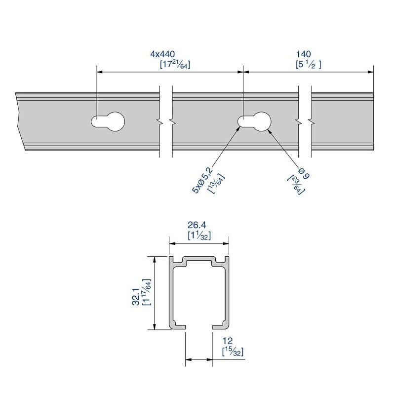 Rail en aluminium pour SLID'UP 1100 - 1,55 m - 2