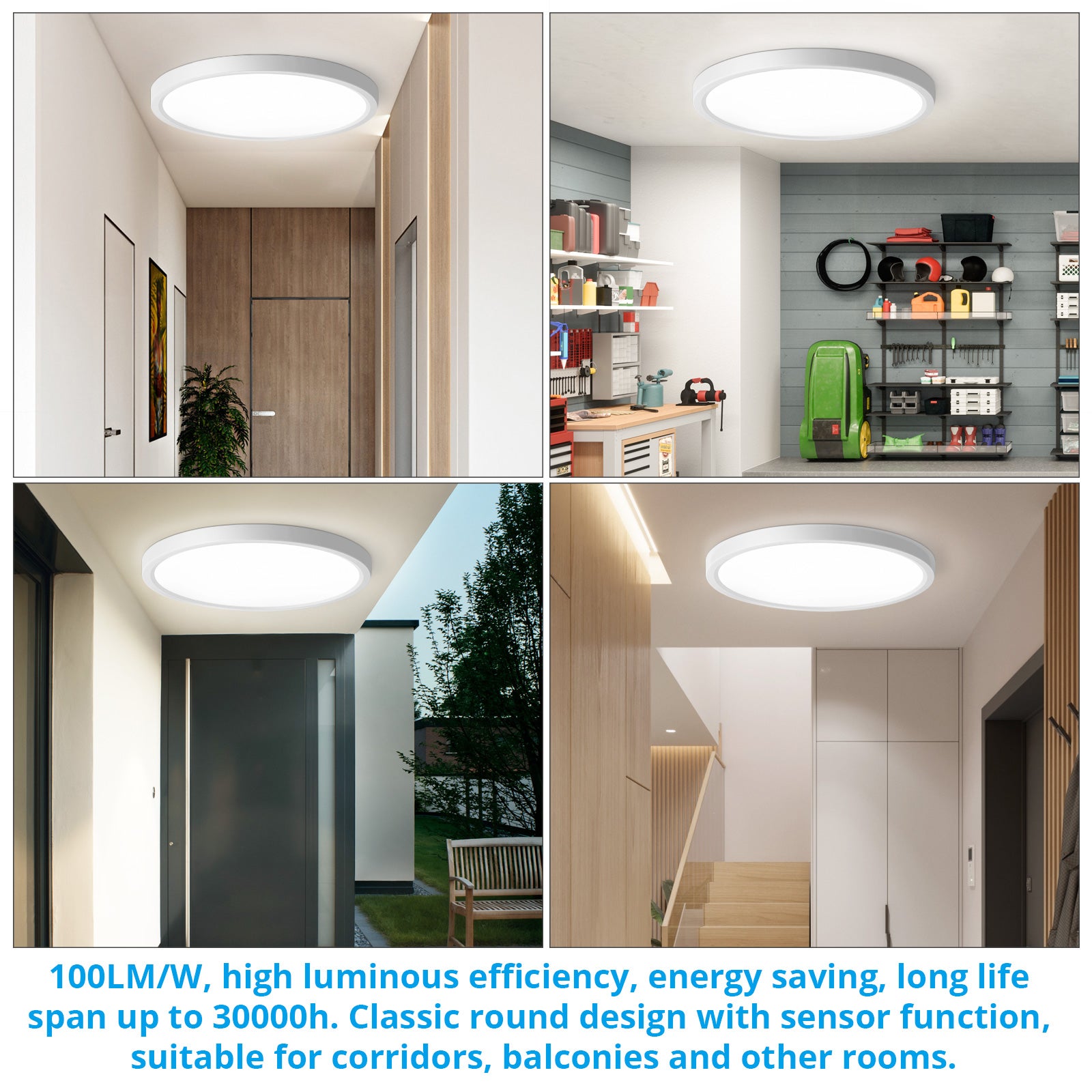 Lampa sufitowa z czujnikiem ruchu do wnętrz, 24 W 2400 LM Okrągła lampa sufitowa, średnica 30 cm, ultracienka 4000 K LED Czujnik sufitowy jak cor - 5