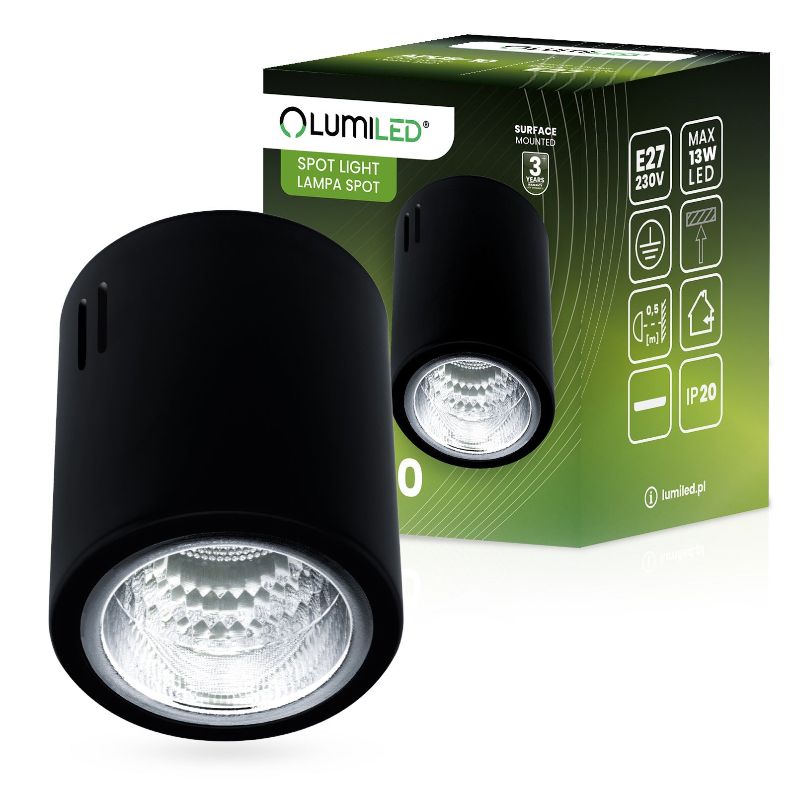 Oprawa Sufitowa Lumiled Natynkowa Stała Okrągła 10 Spot Tuba Czarna E27 1 szt.