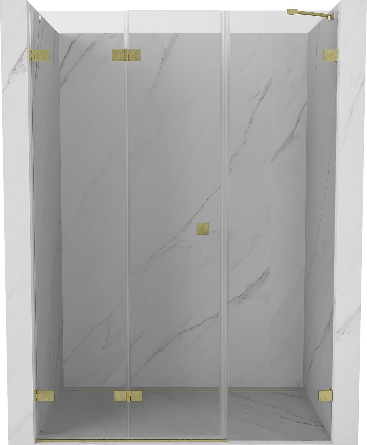 Mexen Lunar-F drzwi prysznicowe składane lewe 130 cm, transparent, złote szczotkowane - 836S-130-050-55-00-L