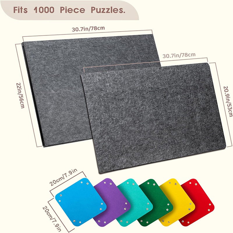 Plateau de puzzle portable en feutre de 1000 pièces avec 6 plateaux de tri de couleurs,plateau inclinable, support et couvercle 2 en 1,angle réglable - 8