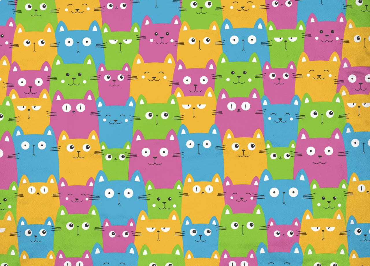 BIANCHERIAWEB Copripiumino In Cotone 100% Happy Cat Multicolor, Sacco 250x200 Cm Con 2 Federe 52x82 Cm, Matriomoniale, Made In Italy, Lavabile A 40°