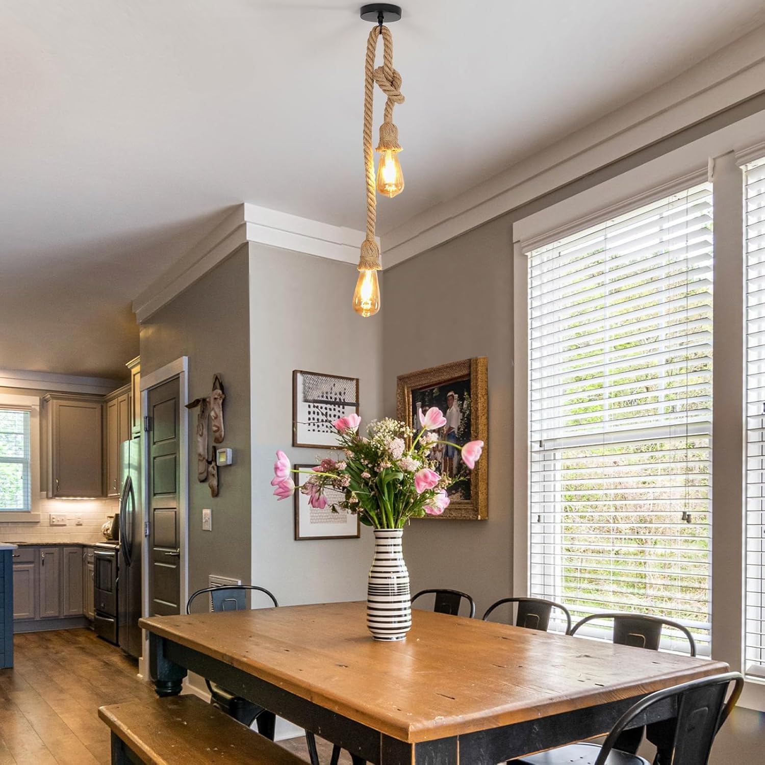 Talifoca E27 Rétro Lustre En Corde De Chanvre Lampe Suspensions Rétro