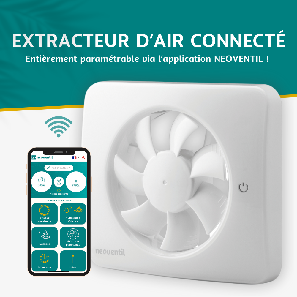 KELIS - Extracteur d'air intelligent connecté pour Salle de Bain, WC et Cuisine - Détection Humidité, Lumière et Odeurs avec Minuterie Intégrée - - 4