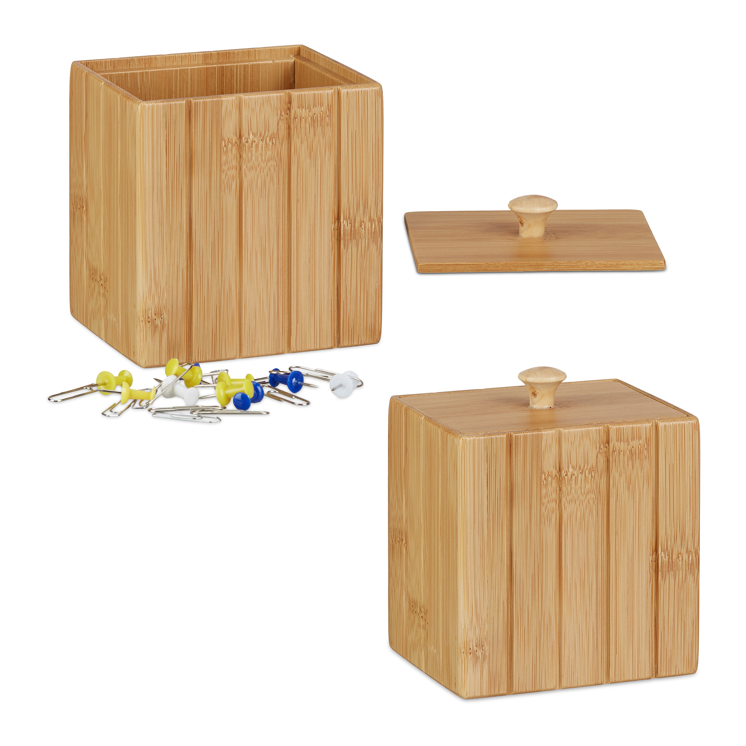 2 Cajas Pequenas con Tapa Bambu Cajita decorativa Almacenaje Medidas de 11 5 x 10 x 8 cm Natural Leroy Merlin