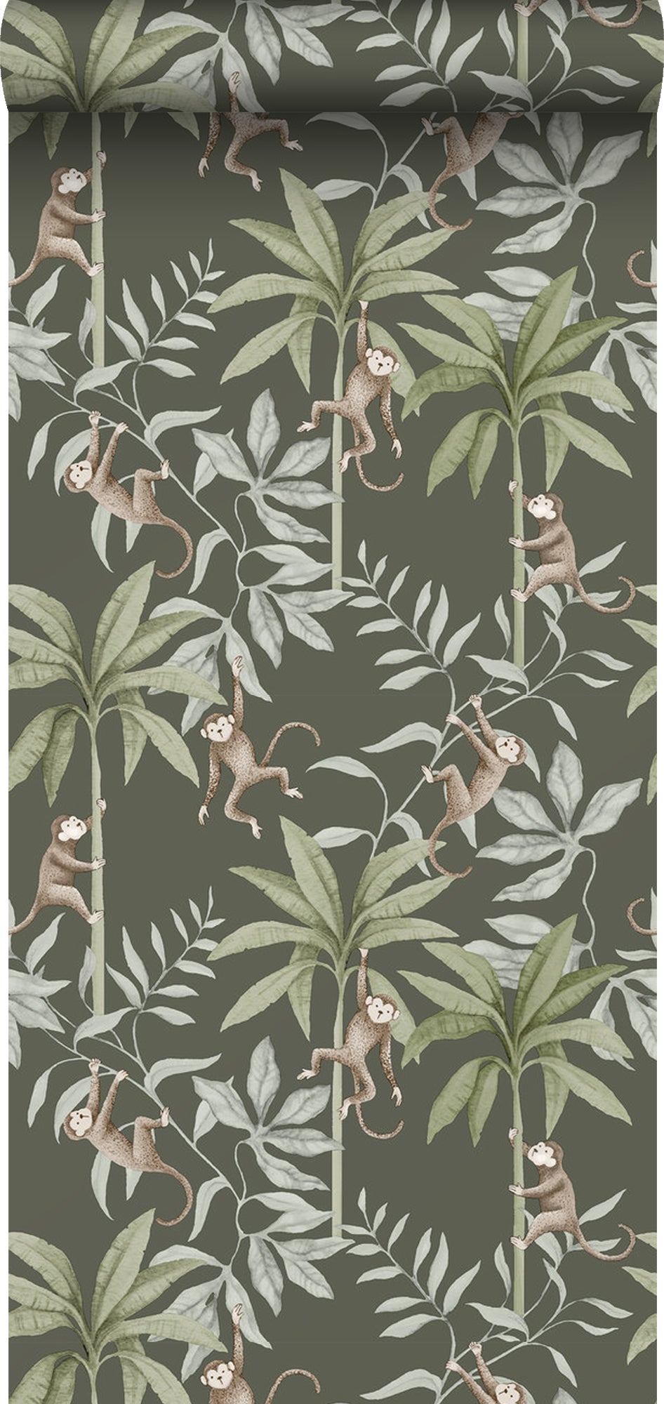 Tapeta zwierzęta dżungli ciemnej zieleni - 53 cm x 10.05 m - BORASTAPETER