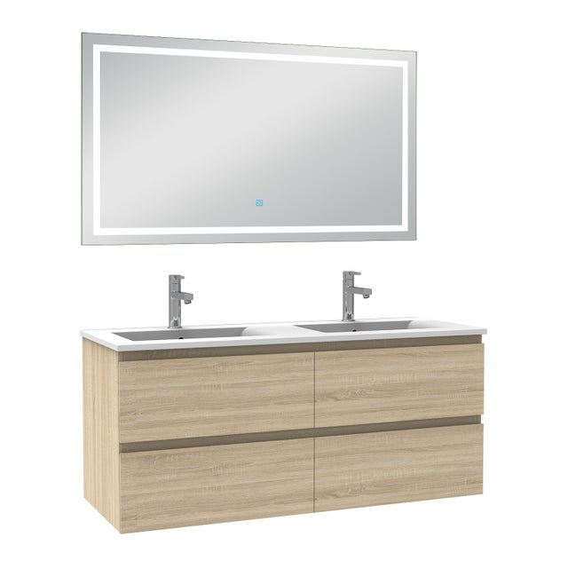 Ensemble meubles salle de bain 120cm double vasque + miroir Chêne Wotan, OCEAN