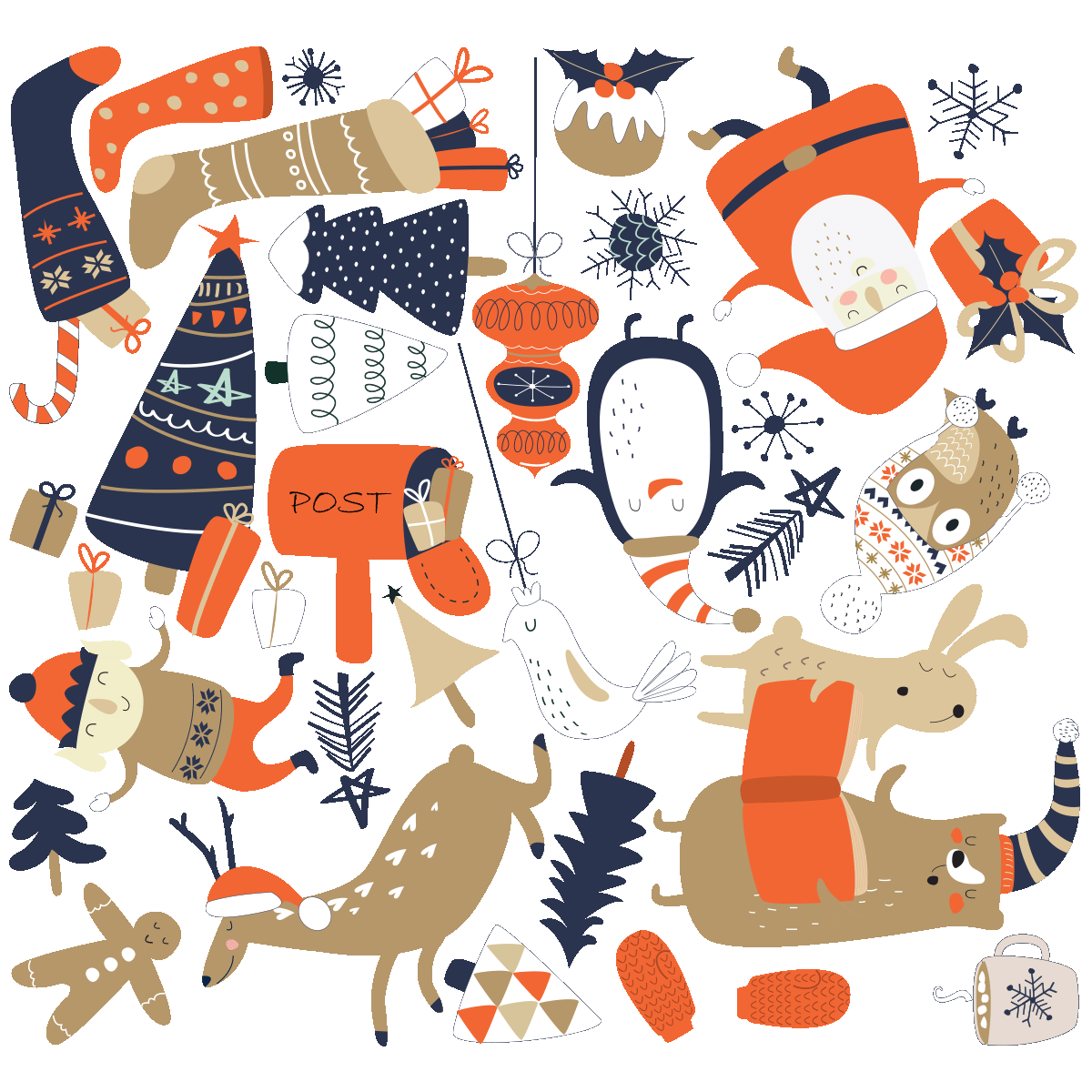 Stickers Noël père noël et ses animaux - Autocollants stickers adhésifs noël - décoration fêtes - 40x40cm - 2