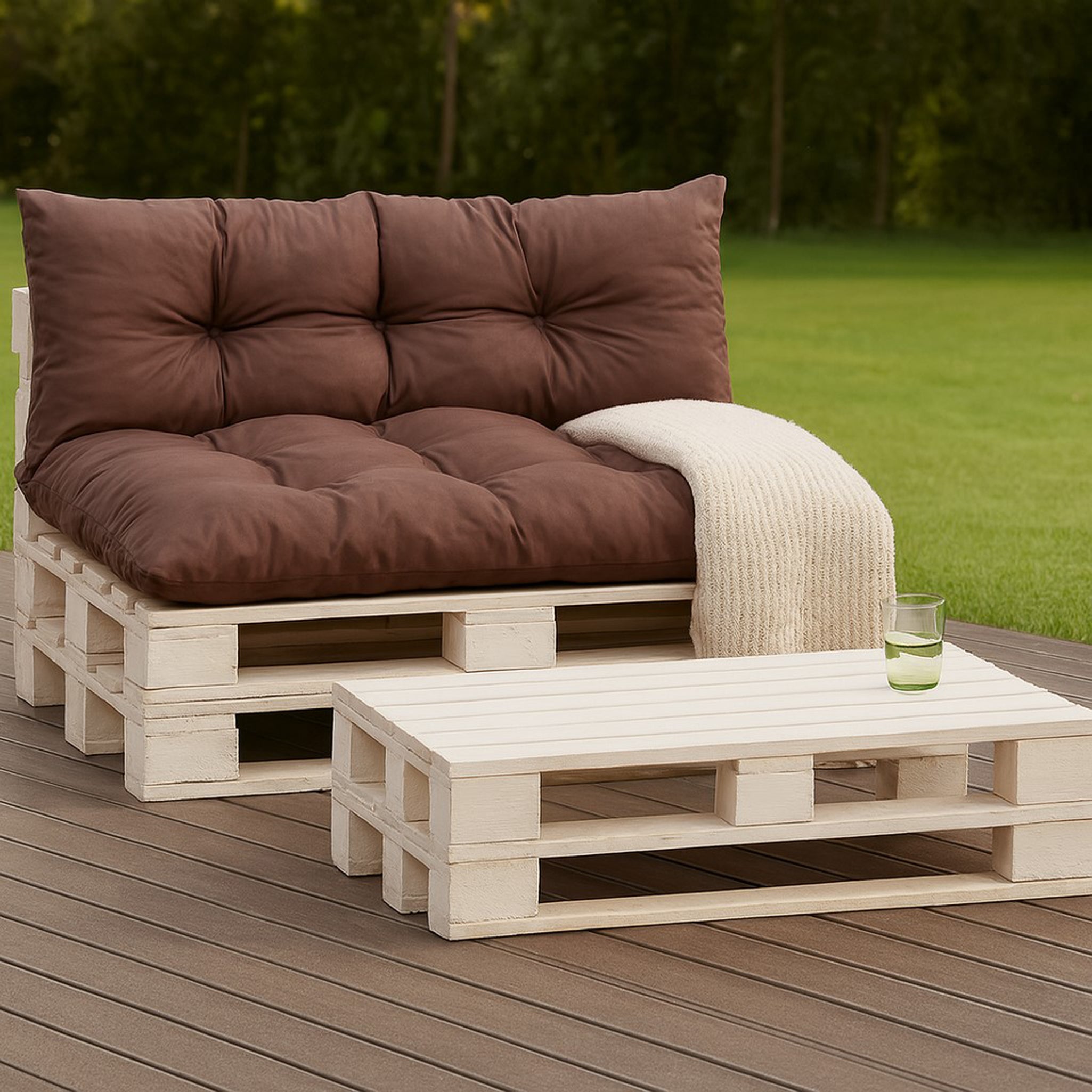 Set coussins pour palettes 120x80 avec dossier 120x40 marron – coussins extérieurs pour canapé palette, matelas de jardin résistant - 5