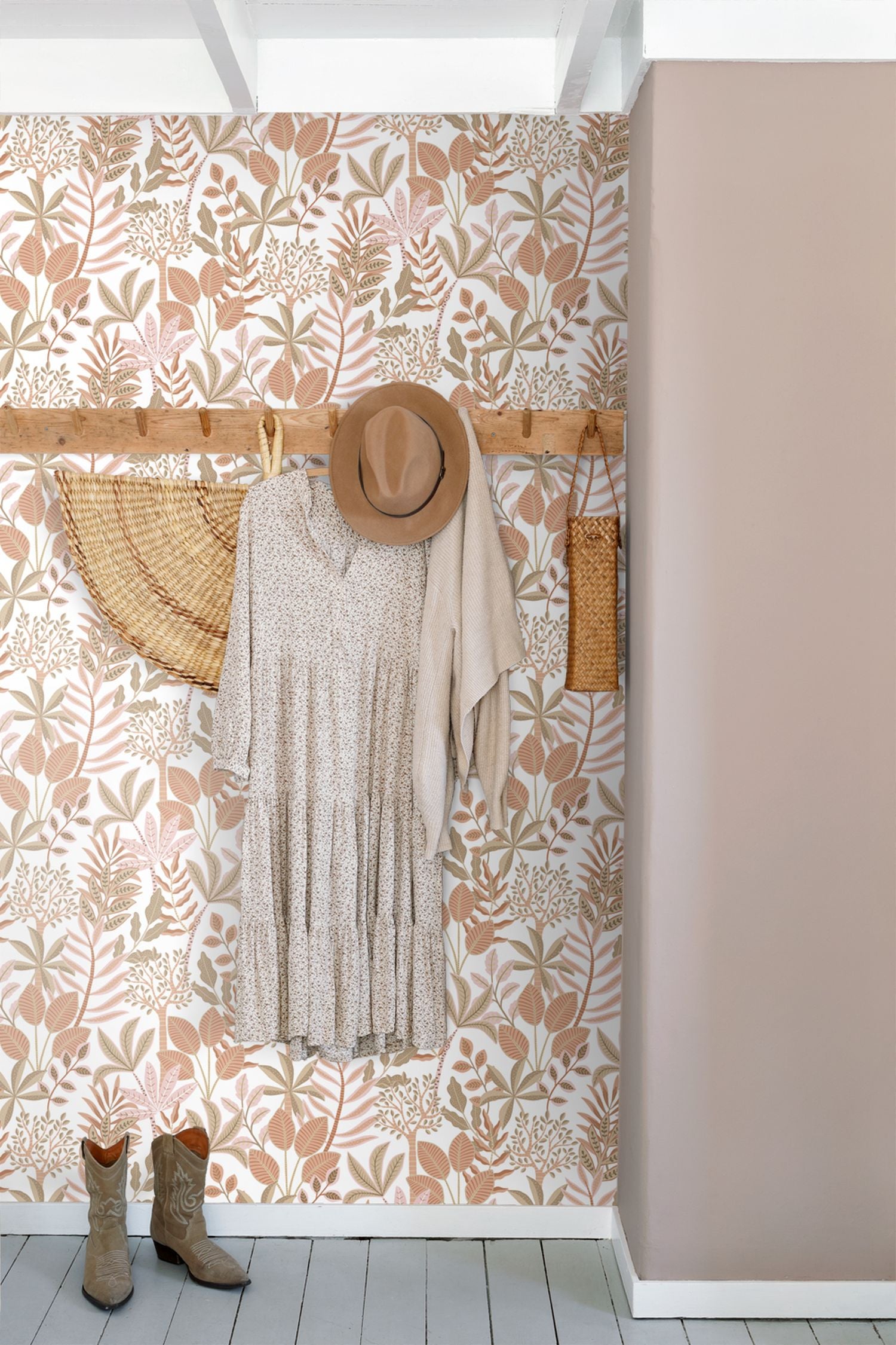 Papier peint feuilles terracotta, marron et rose - 50 x 900 cm - ESTAhome - 4