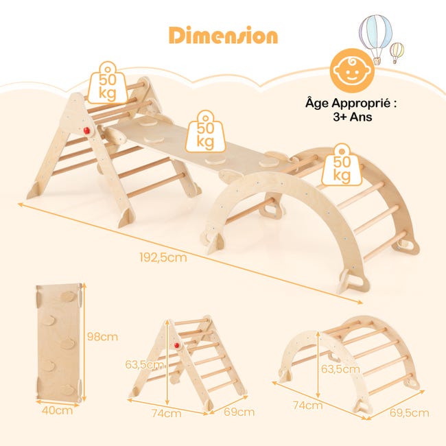 GOPLUS 7 En 1 Triangle Arche Montessori D'escalade Enfants Avec Toboggan Boisrampe Echelle GOPLUS 7 En 1 Triangle Arche Montessori D'escalade Enfants Avec Toboggan Boisrampe Echelle