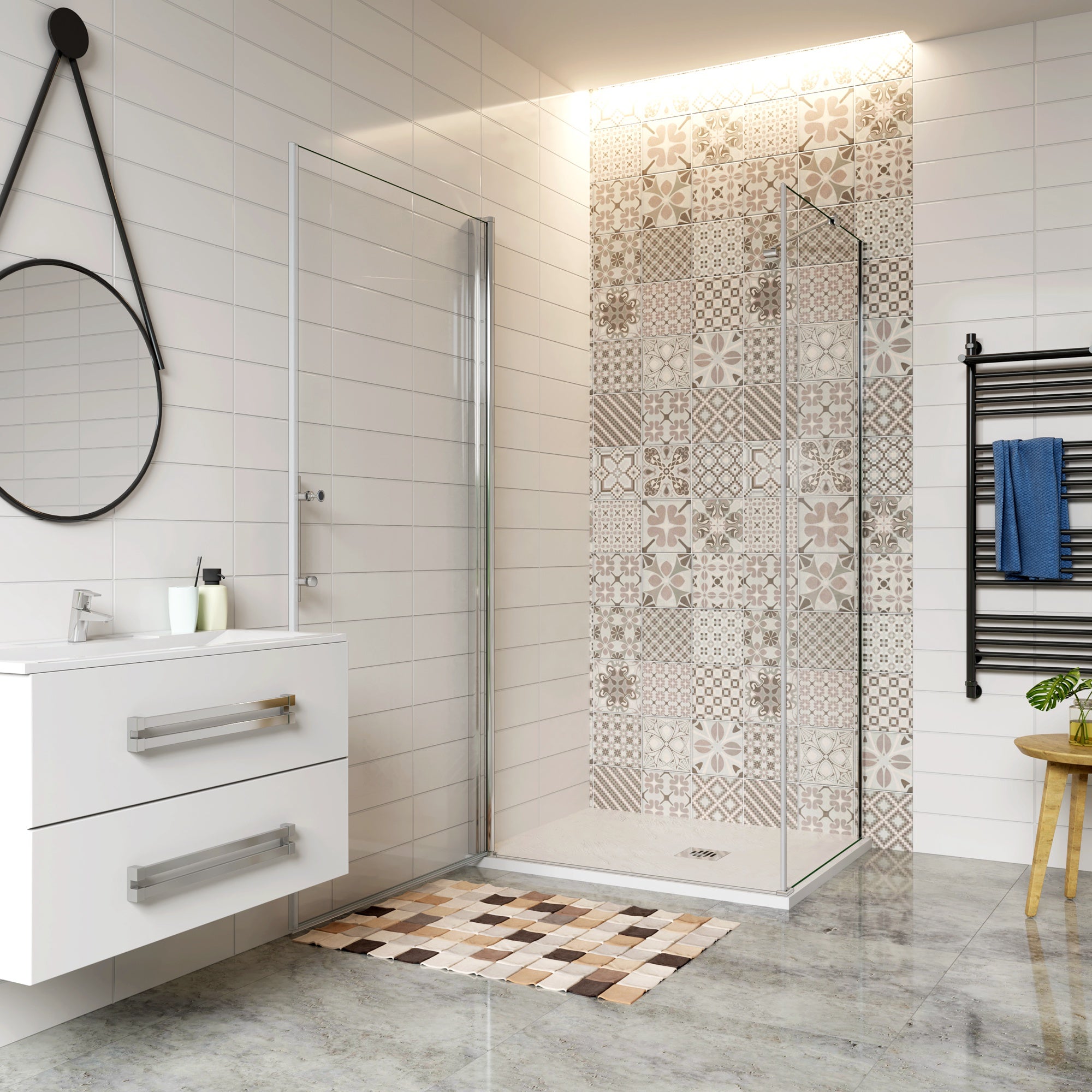 197cm Box Doccia Angolare Porta Battente Vetro 6mm Temperato Anticalcare con Barra Stabilizzatrice Misura 80x100cm - 2