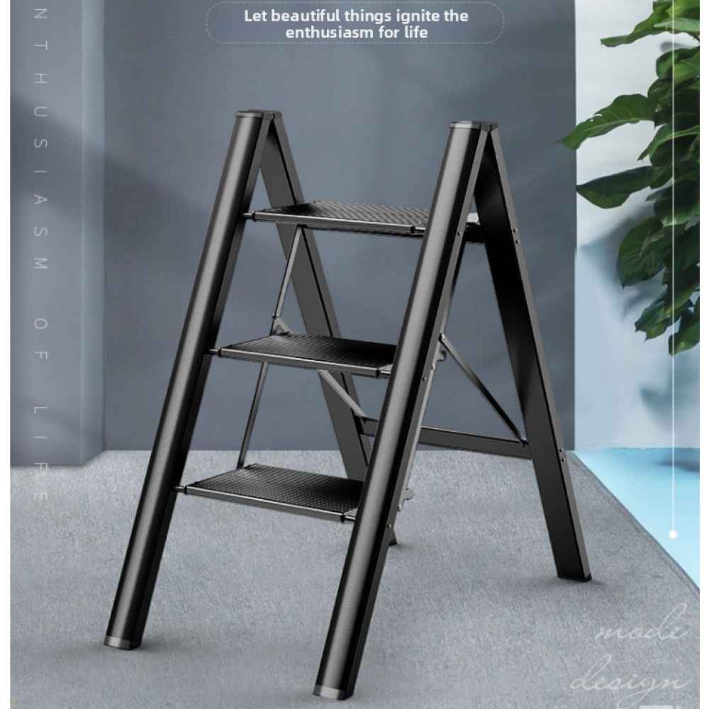 Escabeau pliant 3 marches avec larges pédales antidérapantes, léger, portable, 150 kg, maison et cuisine - 3