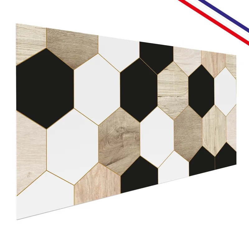 Crédence de salle de bain en PVC style bois carreaux de ciment beige et noir 140x30 cm (en 2 bandeaux) - Mix Hexa - 4
