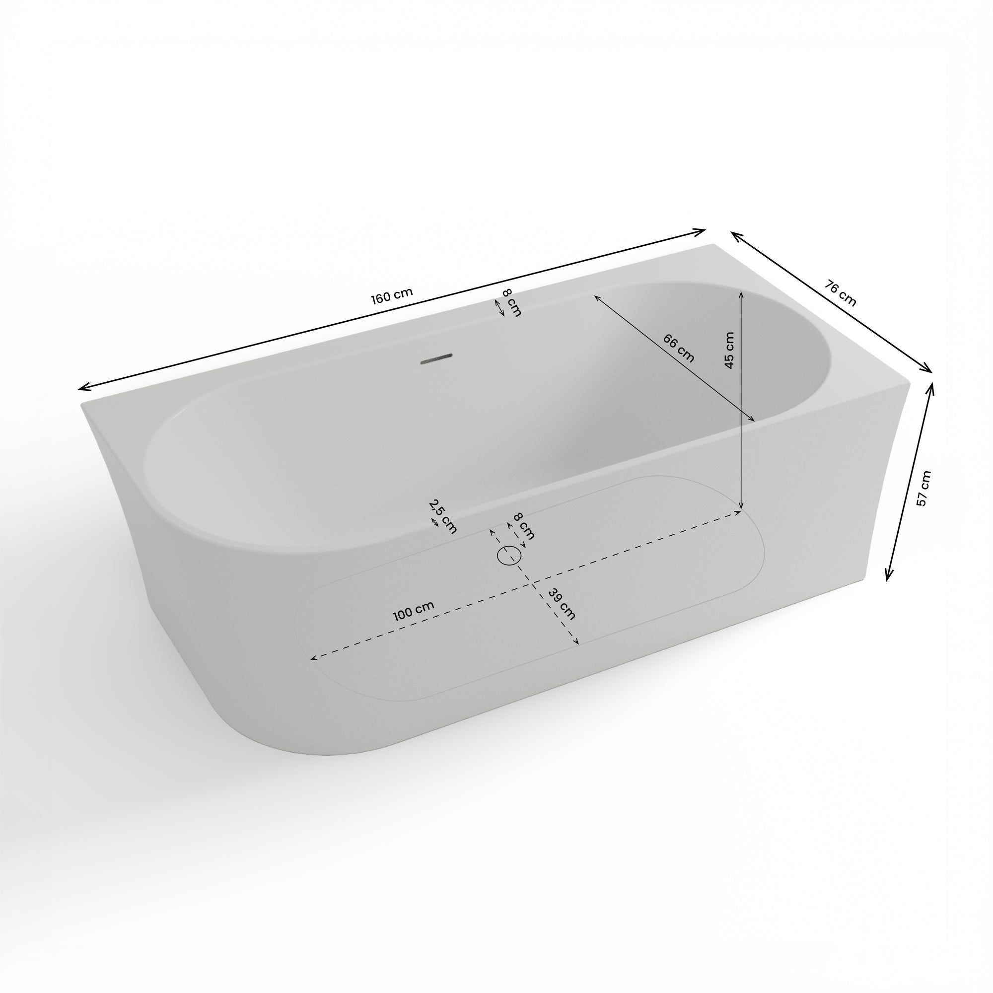 Baignoire Ilot Cosmic 160 droite blanche 160 x76 x58 cm, by SPALINA - 4