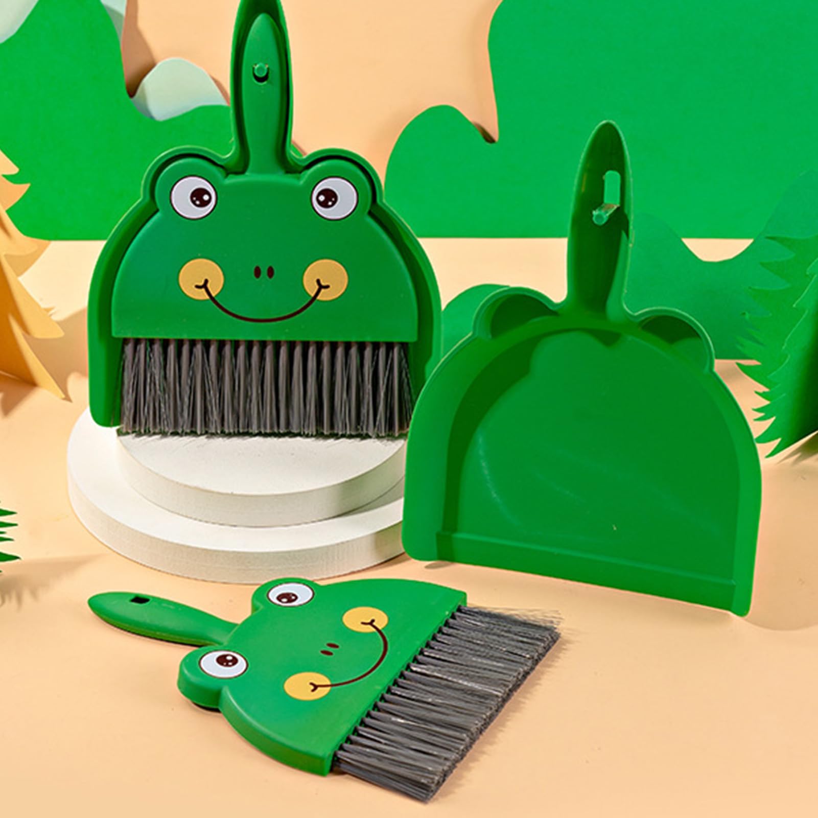 Ensemble pelle et balayette à poussière, mini balai de nettoyage portable avec pelle à poussière pour bureau (grenouille) - 5