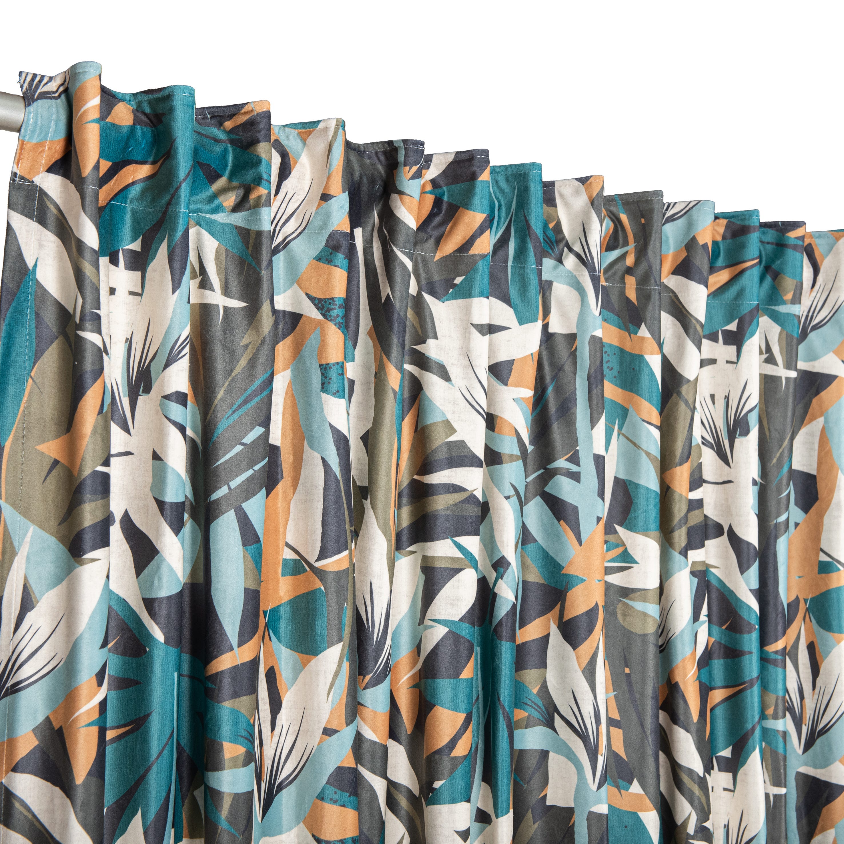 Zasłona zaciemniająca NAVIA - szer. 200 x wys. 280 cm - poliester - wzór liści w kolorze szarym, niebieskim i pomarańczowym - 7