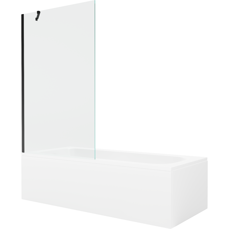 Mexen Vega wanna prostokątna 180 x 80 cm z obudową i parawanem 1-skrzydłowym 100 cm, transparent, czarny - 550118080X9510000070