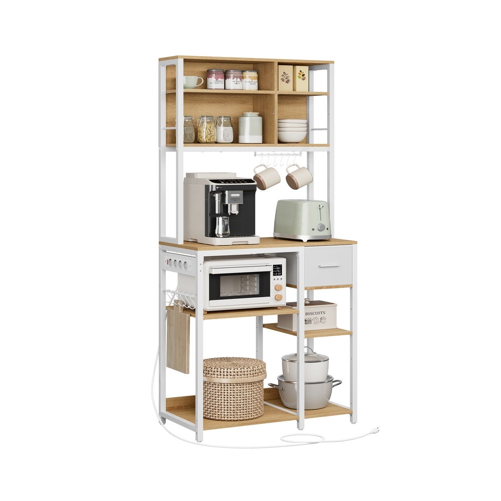 Genérico Blanco Estantería De Cocina Microondas 12 Ganchos 40X80x180,4 Cm - Roble Y - Imagen 3