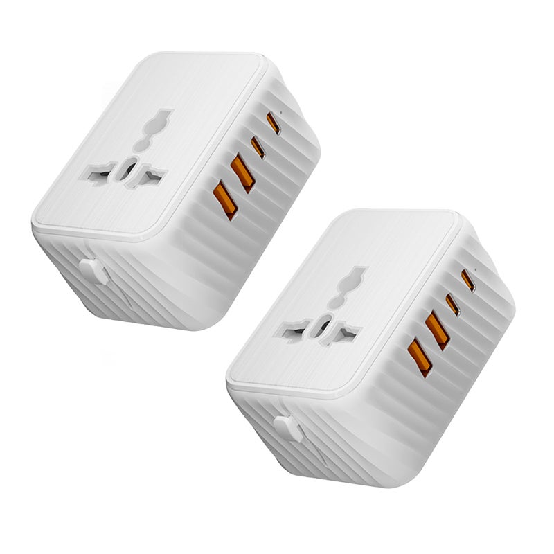 Uniwersalny adapter podróżny 2 sztuki, uniwersalne gniazdo konwersji, podróżne gniazdo konwersji, biały, 2U+2C, PD, 20W