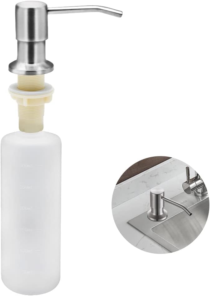 Dozownik do mydła w zlewie kuchennym, 500 ml, napełniany, ze stali nierdzewnej, z pompką obrotową 360° (srebrny)
