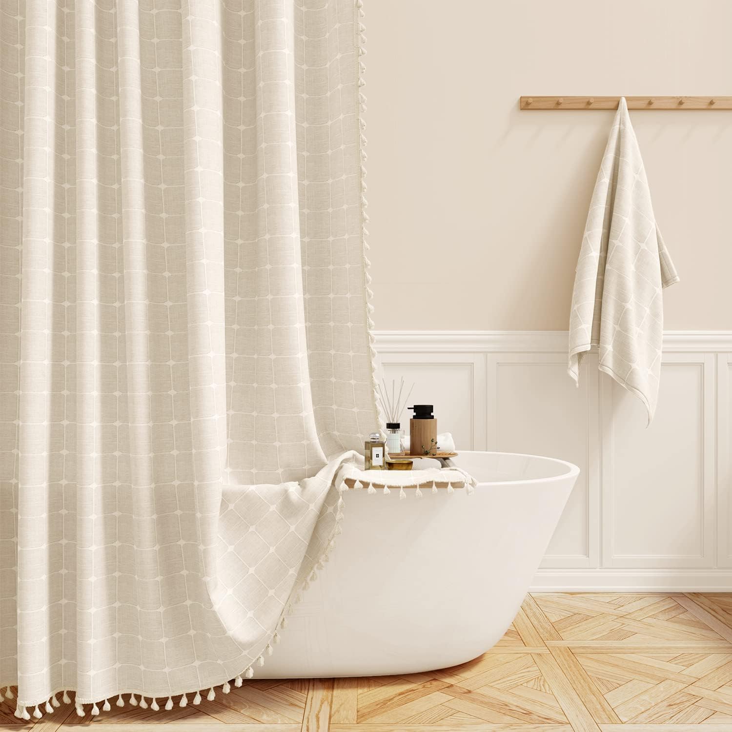 Tenda da doccia a nido d'ape, tessuto impermeabile, adatta per vasca o bagno, 200x180 cm (bianco) | Leroy Merlin