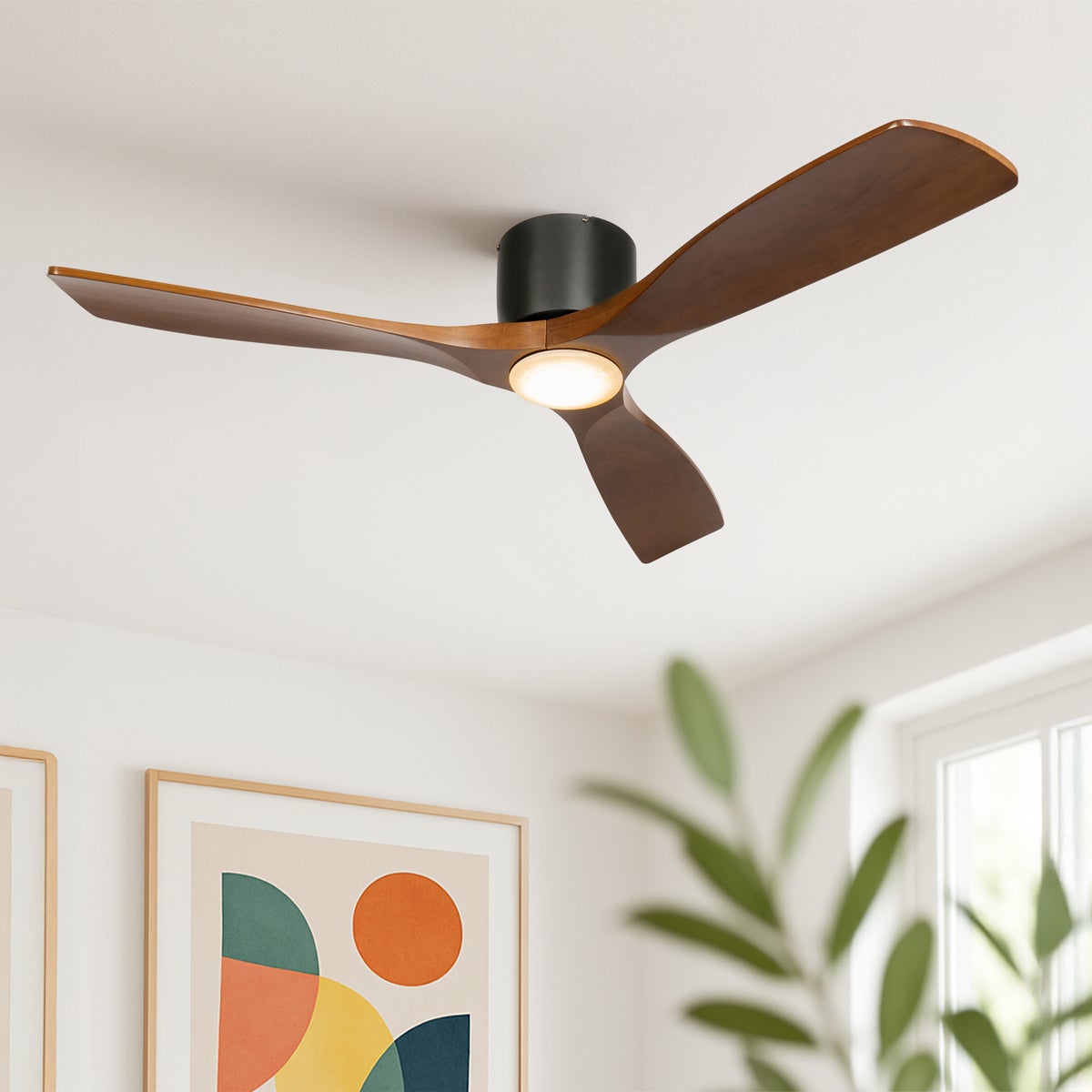 Qazqa moderne ventilateur plafond - Jerri - marron, rond, led intégrée 24w incluse, 3000k - 6500k, avec télécommande, - 2
