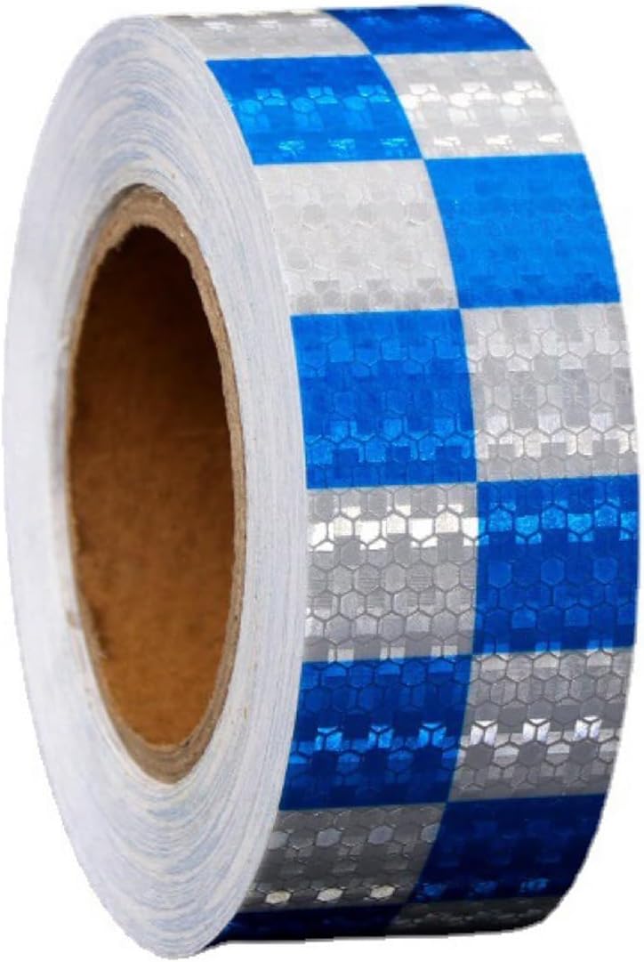 Taśma odblaskowa 3m x 50mm do użytku zewnętrznego - Wodoodporna - Wysoka widoczność - Rolka bezpieczeństwa do transportu drogowego - niebiesko-biała