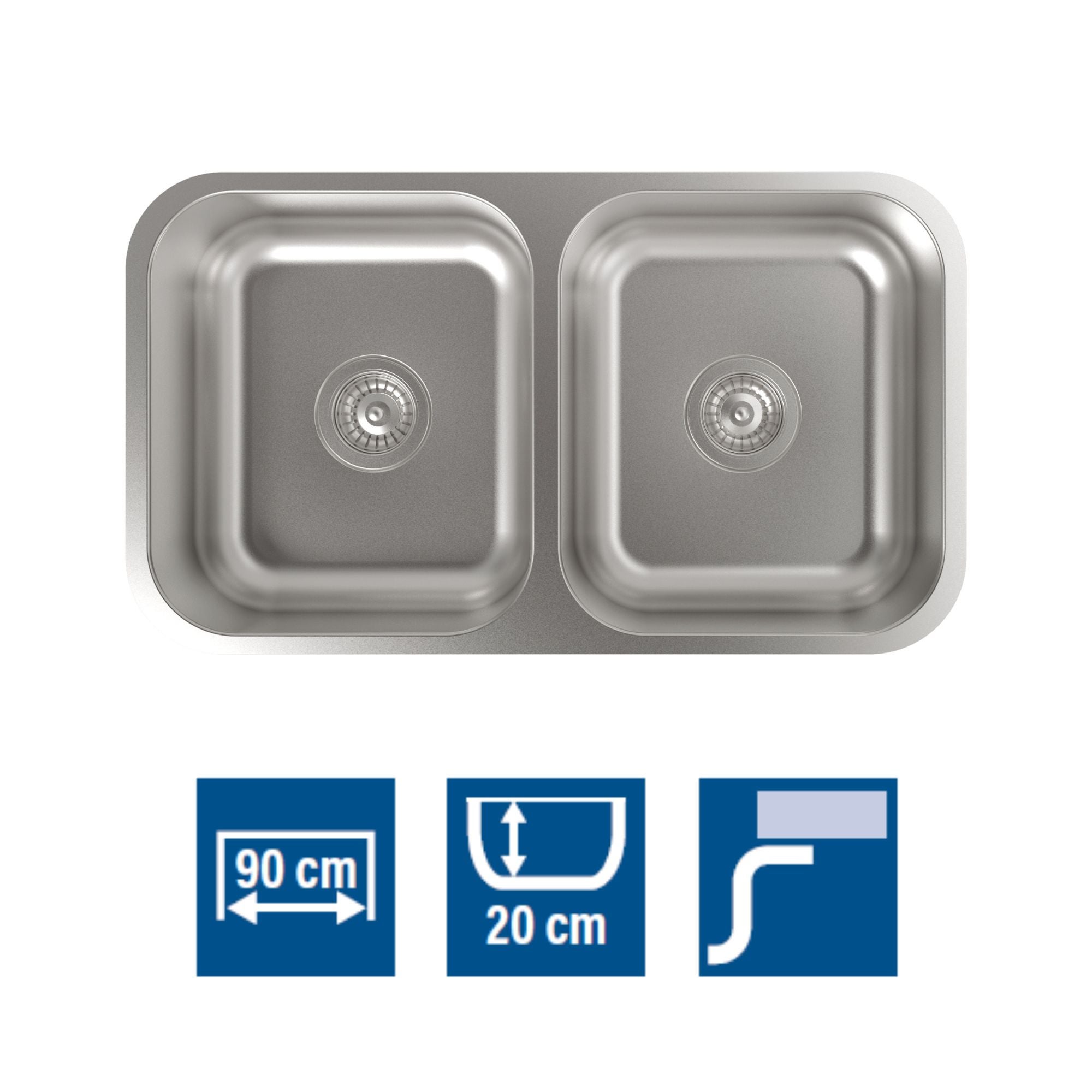 Cata  Fregadero Cb 2, Bajo Encimera 2 Senos Cuadrado Acero Inox , Leroy Merlin