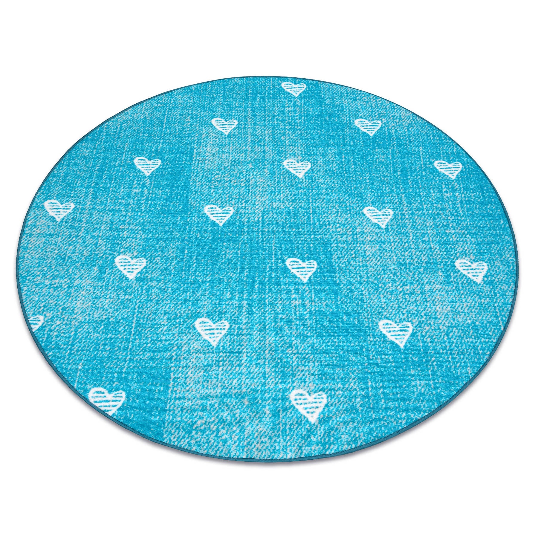 Dywan dla dzieci HEARTS koło Jeans przecierany, serca, serduszka, dziecięcy - turkus koło 100 cm