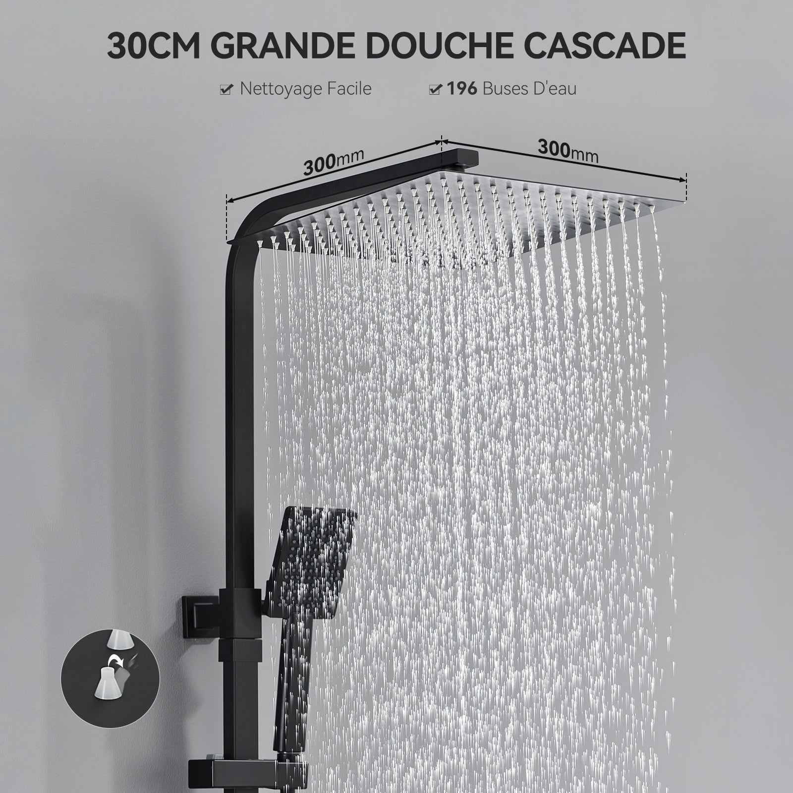 Colonne de Douche Thermostatique Noir Ensemble de Douche avec Douche de Tête Supérieur Ultra-mince Hauteur Réglable pour Salle de Bain - 6